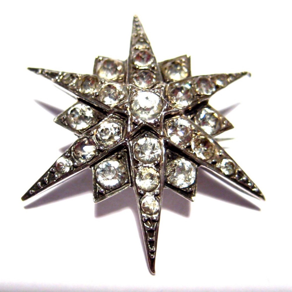 Antique Victoria Paste and Silver Star Brooch with Pendant Attachment